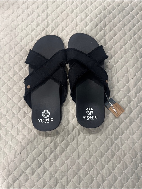 Vionic Shoes - Vionic Black Cross-Strap Slide Sandals